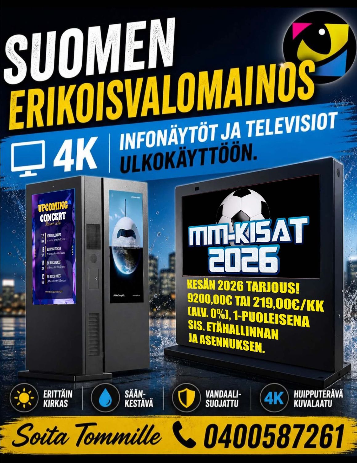 MM-kisat 2026 — kesän tarjous infonäytöistä